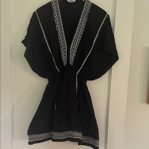 Black Embroidered V-Neck Women's Tunic